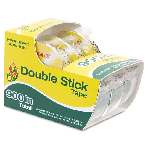 Vista 2 de Duck Brand Cinta adhesiva permanente de doble adherencia con dispensador, 1/2 pulgada x 300 pulgadas, transparente, paquete de 3 (908397)