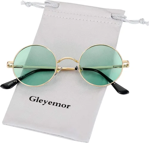 Vista 9 de Gleyemor Gafas de sol redondas polarizadas para hombres y mujeres, lentes 01 Oro/Rojo Claro