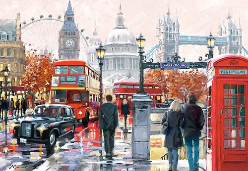 Vista 2 de CASTORLAND Rompecabezas de 1000 piezas, collage de Londres, rompecabezas colorido del Reino Unido, rompecabezas de Londres, rompecabezas europeo