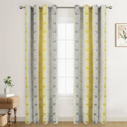 Vista 10 de VOGOL - Cortinas de 2 paneles con ramas bordadas de lino sintético con ojales, cortinas para dormitorio/sala de estar, paneles de tratamiento