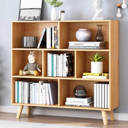 Vista 25 de IOTXY - Estantería de madera con espacios abiertos, 3 niveles, con patas, 5 cubos, color azul brillante Nordic Minimalist Style, MDF