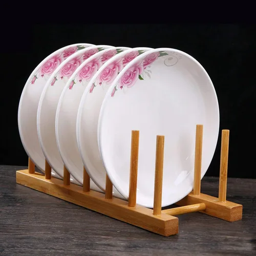 Vista 6 de Kunovo Estantería de Platos de Bambú, Organizador de Tapas de Olla/Platos/Tablas de Cortar para Gabinetes de Cocina, Soporte de Secado de Botellas 3G