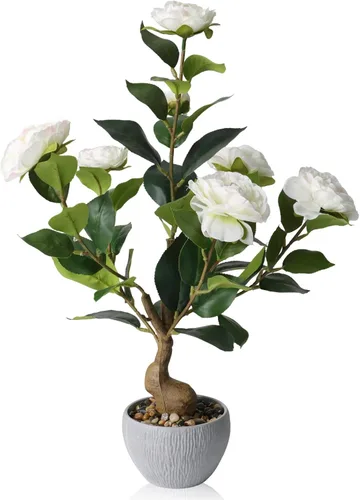 Vista 11 de KAIRNE Maceta floral de cerezo rosa artificial, 15.7 pulgadas de alto, plantas falsas de bonsái, plantas de imitación de flores, ramas decorativas