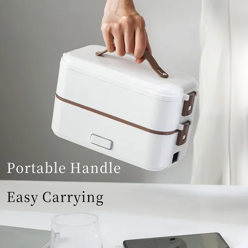 Vista 5 de Zerodis Fiambrera eléctrica, 0.8L PP acero inoxidable doble capa calentador de alimentos con taza medidora, calentador de alimentos portátil