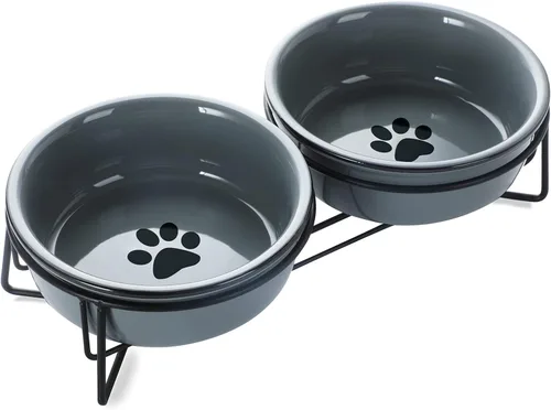 Vista 8 de GDCZ Ceramics - Cuencos elevados para gatos con soporte de metal Heighten, 15 onzas (negro)
