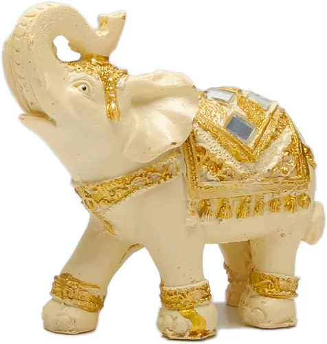 Vista 5 de Juego de 2 estatuas y figuras de elefante - Regalos de elefante de la suerte y la riqueza para decoración del hogar - Estatua con trompa hacia