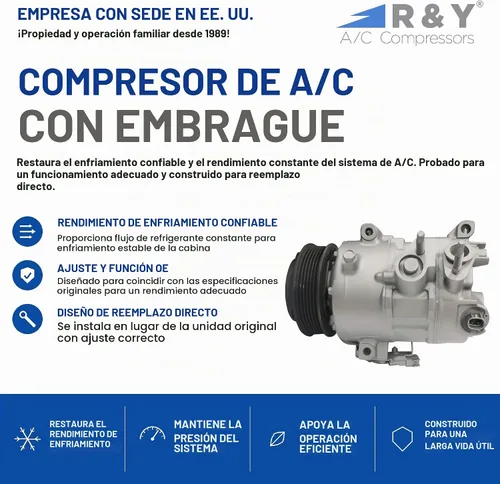 Vista 2 de Compresor de aire acondicionado automotriz RYC y embrague de A/C AIG357