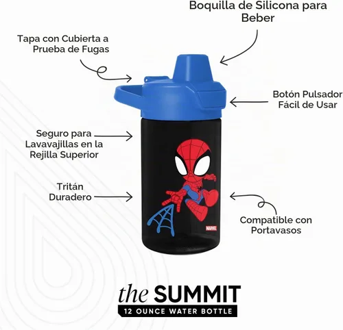 Vista 2 de Simple Modern Marvel Spiderman - Botella de agua Summit de plástico Tritan para niños, taza sin BPA de 12 onzas con tapa cubierta con popote a