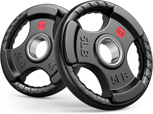Vista 12 de GIKPAL Discos de peso de goma de agarre olímpico de 2 pulgadas para entrenamiento de fuerza, levantamiento de pesas en el hogar y el gimnasio, juego