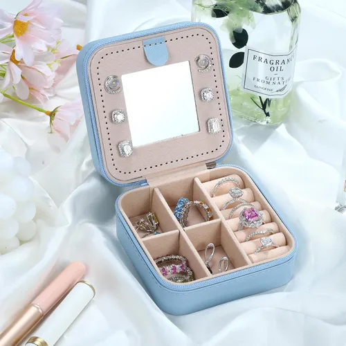 Vista 7 de Joyero de viaje para niñas, joyero azul con inicial L, joyero de viaje para niñas, joyero para niñas, accesorios de viaje en el aeropuerto