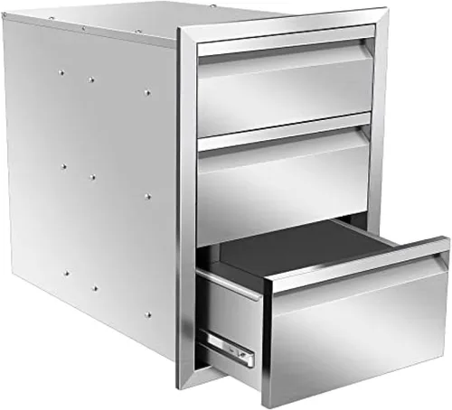 Vista 13 de Cajones de cocina para exteriores, cajones de barbacoa de montaje empotrado estilo marco de caja con mango de acero inoxidable, cajones de isla