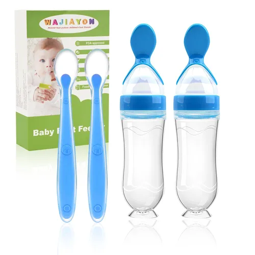 Vista 13 de Juego de cucharas dispensadoras de alimentos para bebés de 4 piezas de silicona - WAJIAYON, cucharas de alimentación con exprimidor de 3 oz