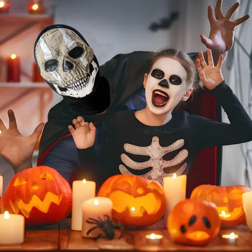 Vista 6 de Ponjauk Máscara completa de calavera fantasma para Halloween, fiesta de cosplay, juego de guerra, máscara de calavera fantasma aterradora