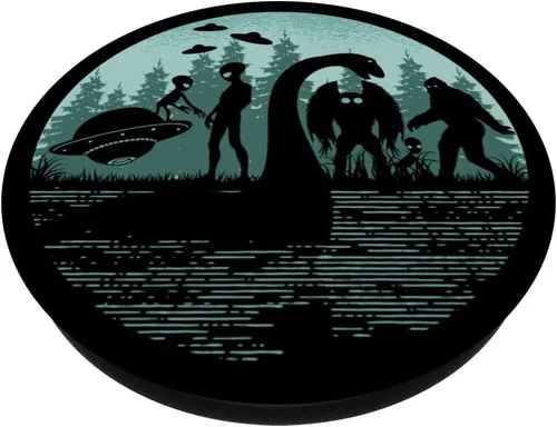 Vista 2 de Bigfoot Loch Ness Monster Cryptid Ufos Polilla Y Aliens PopSockets PopGrip intercambiable
