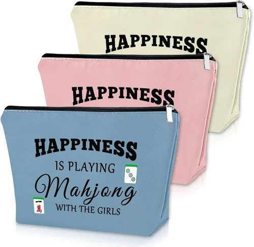 Vista 18 de Sazuwu Mahjong - Bolsa de maquillaje divertida para mujer, 2 piezas beige., Viaje, único