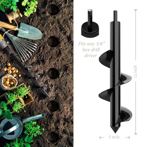 Vista 3 de K-Brands Paquete de brocas para plantar – Juego de brocas de 2 x 32 pulgadas y 3 x 12 pulgadas – Taladro de agujero en espiral de jardín y maceta