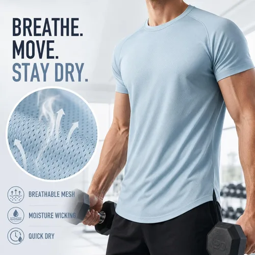 Vista 4 de Morbuy Paquete de 2 camisetas de entrenamiento para hombre de secado rápido Marrón oscuro
