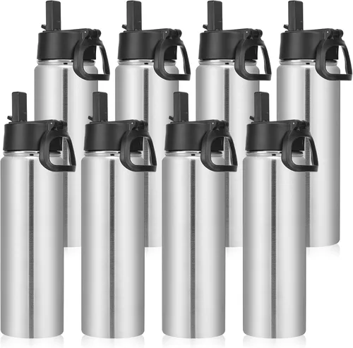 Vista 21 de Neihepal Botellas de agua aisladas de 22 onzas con tapa con popote a prueba de fugas, botella de agua de acero inoxidable de doble pared de boca