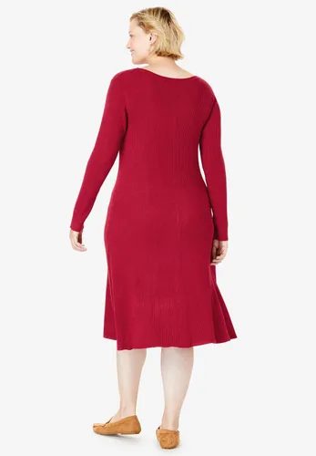 Vista 3 de Woman Within Vestido suéter de punto acanalado para mujer en talla grande, Multi