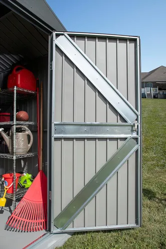 Vista 11 de Arrow Shed Elite - Cobertizo de almacenamiento de acero para exteriores de 14 x 16 pies de alto con puertas altas y puertas con cerradura