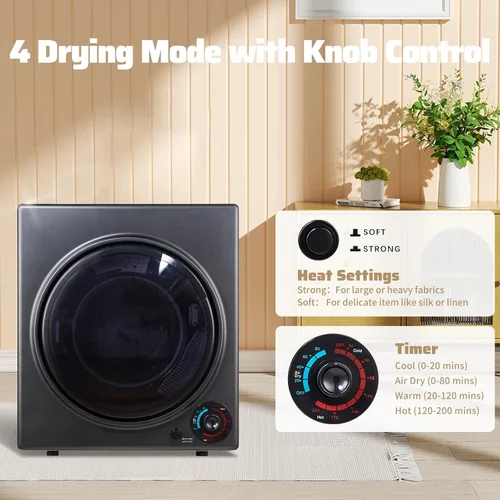 Vista 3 de CTT Secadora de ropa portátil de 3.5 pies cúbicos, secadora compacta de 1500 W para apartamento, secadora de ropa de carga frontal con bañera
