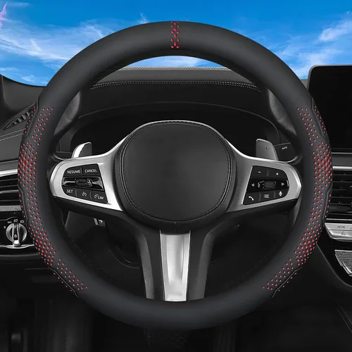 Vista 10 de Funda de cuero para volante de automóvil, material Panapi, universal de 14.5-15 pulgadas, antideslizante, transpirable, fundas para volante
