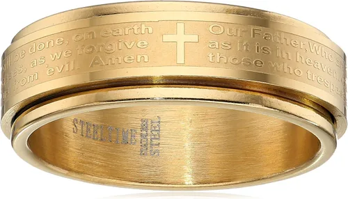 Vista 3 de Amazon Essentials Steeltime - Anillo giratorio chapado en oro de 18 quilates para hombre, con oración Our Father (anteriormente Amazon Collection)