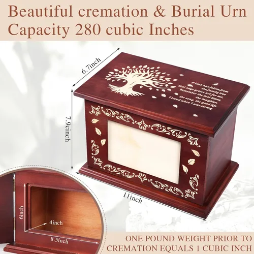 Vista 2 de Urnas de cremación para cenizas humanas adultas masculinas o femeninas, urnas funerarias para cenizas con marco de fotos, caja de recuerdo de madera