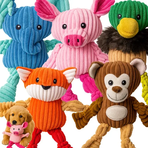 Vista 10 de Jalousie Paquete surtido de juguetes de peluche para cachorros y mascotas, juguete chirriante para perros medianos y grandes