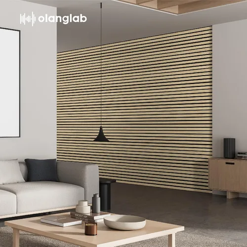 Vista 9 de Olanglab Paneles de pared de listones de madera, paquete de 4 paneles de pared acústicos de madera, 94.5"x12.6" pulgadas cada uno paneles de pared
