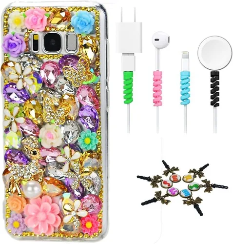 Vista 14 de Sparkle Funda compatible con Samsung Galaxy J2 Prime – Elegante funda 3D hecha a mano con diseño floral de búho nocturno con protector de cable