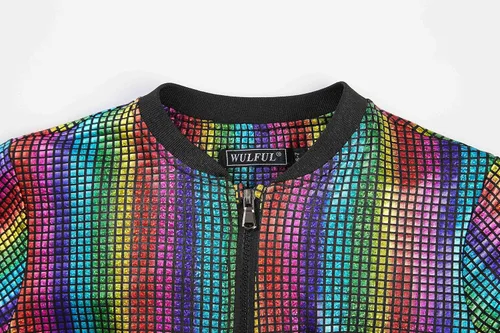 Vista 6 de WULFUL Men's 70s Disco Costume Party Sequin Metallic Varsity Bomber Jacket