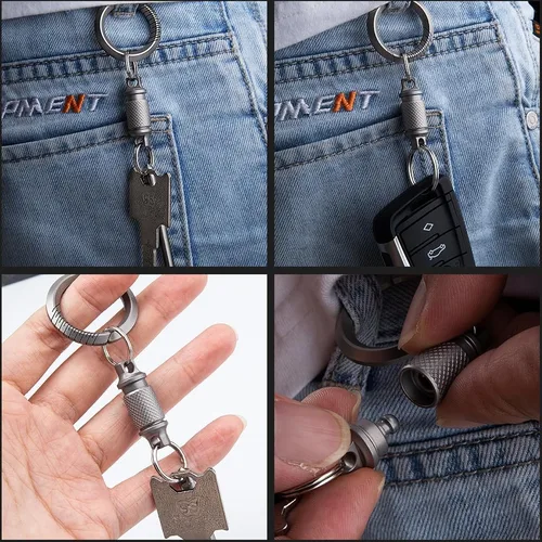 Vista 6 de WARHERO Llavero de titanio con clip para llaves de coche, liberación rápida, clip de llavero desmontable, mini llaveros de diseño ligero y duradero