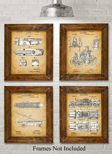 Vista 6 de Impresiones artísticas originales de bomberos, juego de cuatro fotos (8 x 10) sin marco, hace una gran decoración de estación de bomberos y regalo