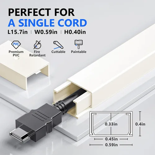 Vista 2 de Delamu - Ocultador de cable beige de 142 pulgadas, cubiertas de cable beige para cables en la pared, cubierta de cable de un cable, cubiertas