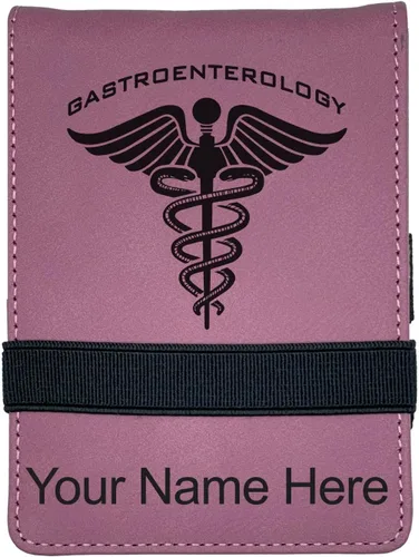 Vista 14 de LaserGram Mini Padfolio con bloc de notas y bolígrafo, gastroenterología, grabado personalizado incluido (negro con oro)