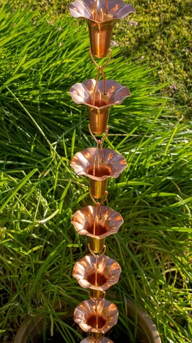 Vista 2 de Stanwood Rain Chain Morning Glory - Cadena de lluvia de cobre, 8 pies