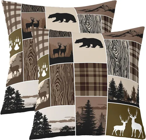 Vista 16 de Erosebridal Juego de 2 fundas de almohada occidentales de 16 x 16 pulgadas, fundas de almohada cuadradas decorativas de cuadrícula marrón retro