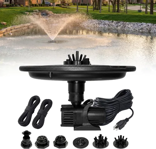 Vista 14 de Fuente flotante y aireador de 1/2 HP para estanques y lagos con cable de 100 pies 6,100 GPH, 9 spray patterns, Color-changing LED lights