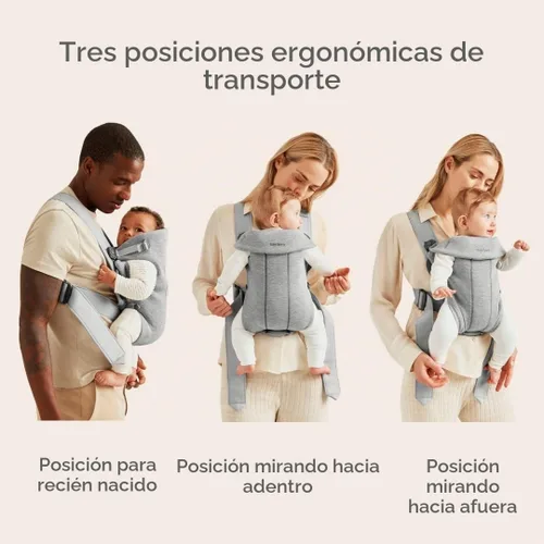 Vista 3 de BabyBjörn Portabebés Mini, gris claro, jersey 3D Portabebés (7-25 libras), ergonómico, fácil de usar