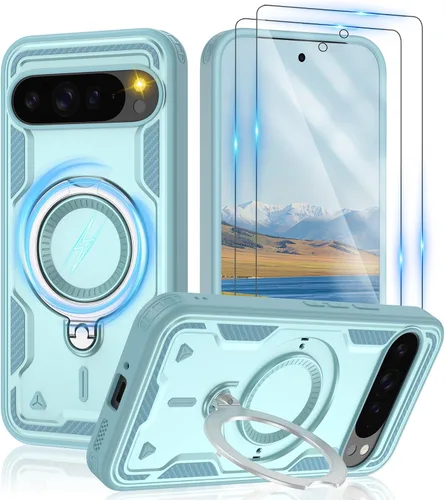 Vista 35 de Gritup fro Funda para Google Pixel 9A, funda protectora magnética de grado militar compatible con Mag-Safe, 2 protectores de pantalla HD, soporte