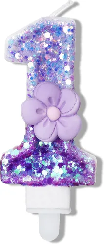 Vista 9 de Velas número 0, velas de cumpleaños con número de flor morada para pastel, velas de números morados que crean un ambiente romántico y cálido