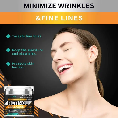 Vista 2 de Crema de retinol para rostro con ácido hialurónico, crema hidratante antienvejecimiento con colágeno para mujeres y hombres, reduce arrugas y líneas