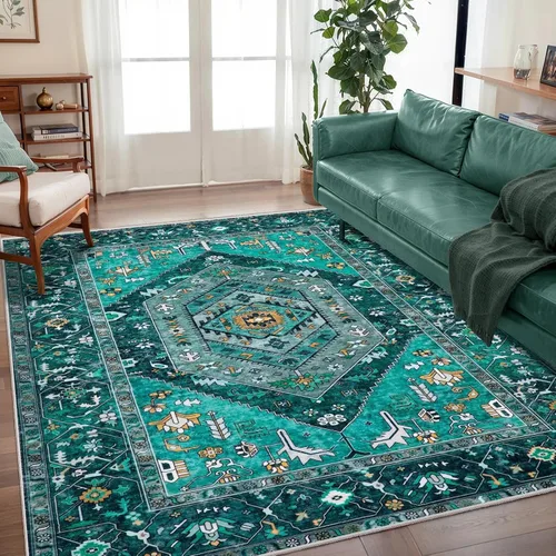 Vista 586 de SERISSA - Tapetes florales vintage, antideslizante, lavable, pequeño, ultrasuave, bohemio, de pelo bajo, para entrada, interiores, habitación