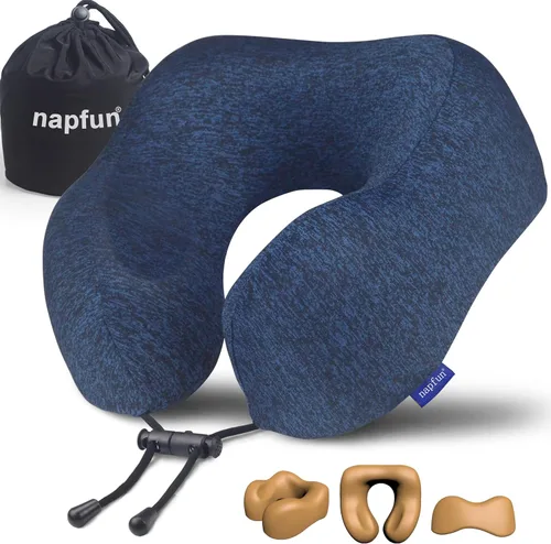 Vista 13 de NapFun - Almohada de cuello para viajes, almohada de cuello de viaje mejorada para avión 100% espuma viscoelástica para dormir y descansar durante