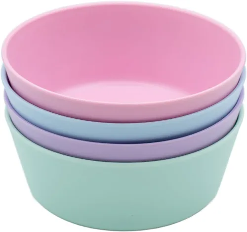 Vista 11 de WeeSprout Cuencos de bambú para niños con tapas, juego de cuatro cuencos de tamaño para niños 10 oz, para cereales, sobras y bocadillos, aptos