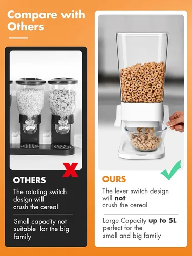 Vista 6 de Conworld Dispensador de cereales, almacenamiento de contenedores de cereales, dispensador grande de cereales para encimera, no es fácil de triturar