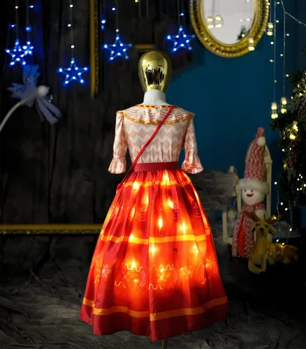 Vista 3 de QooGoo Disfraz de princesa para niñas con luz LED