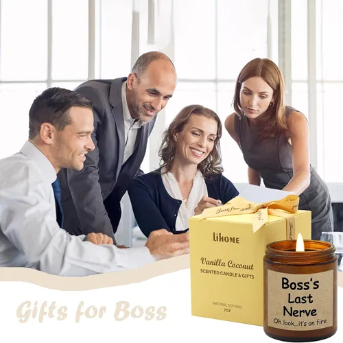 Vista 4 de Lihome Regalos de Jefe para Mujeres y Hombres - Divertidos Regalos para el Día del Jefe, Colaborador, Empleado, Vela Perfumada con Aroma a Vainilla