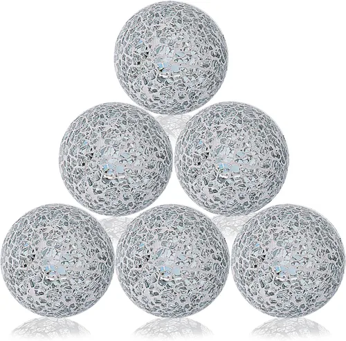 Vista 9 de Juego de 6 bolas decorativas de 2.4 pulgadas/2.4 in, esferas de mosaico pequeñas, orbes de vidrio, bolas decorativas para centro de mesa, tazones